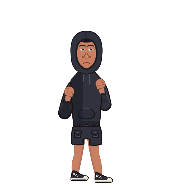 noamtheamman, red corner portrait. Landed 40 of 63 punches. Shirt: Hoodie.