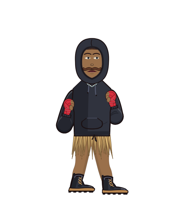 RowdyToaster, red corner portrait. Landed 30 of 41 punches. Shirt: Hoodie; Hands: Wrapped.