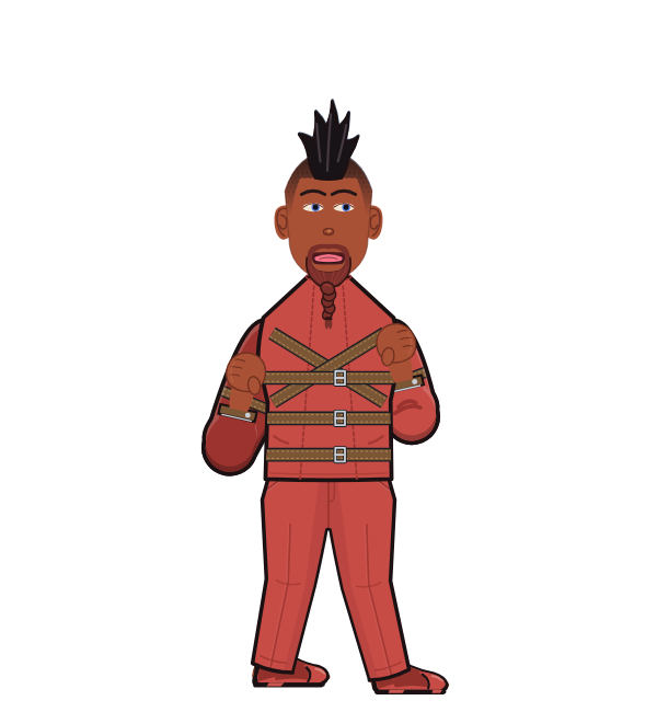 goated boxer, red corner portrait. Landed 40 of 64 punches. Shirt: Straitjacket.