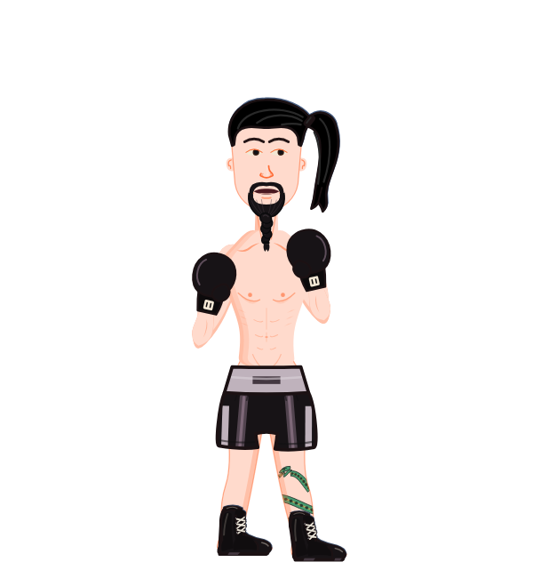 Dojima Kusaru, red corner portrait. Landed 26 of 36 punches. Hands: Classic.