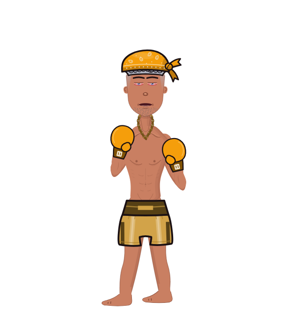 iliketoeat, blue corner portrait. Landed 4 of 11 punches. Hat: Bandana; Hands: Classic.