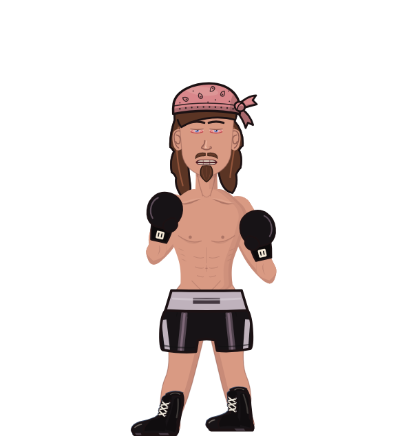 CJ, blue corner portrait. Landed 37 of 57 punches. Hat: Bandana; Hands: Classic.