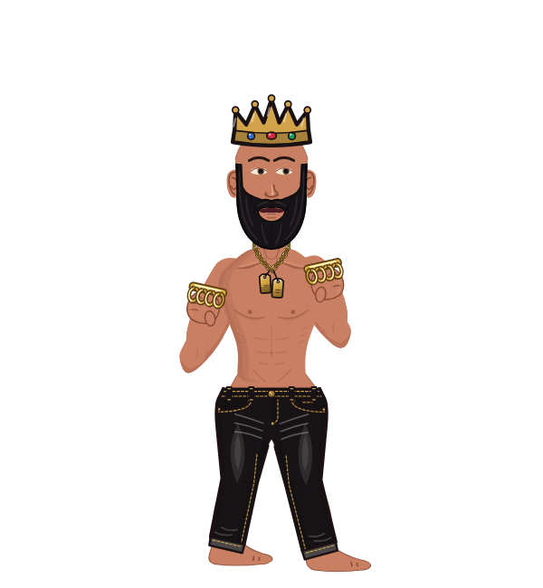Thug, red corner portrait. Landed 42 of 55 punches. Hat: Crown; Hands: Brass.