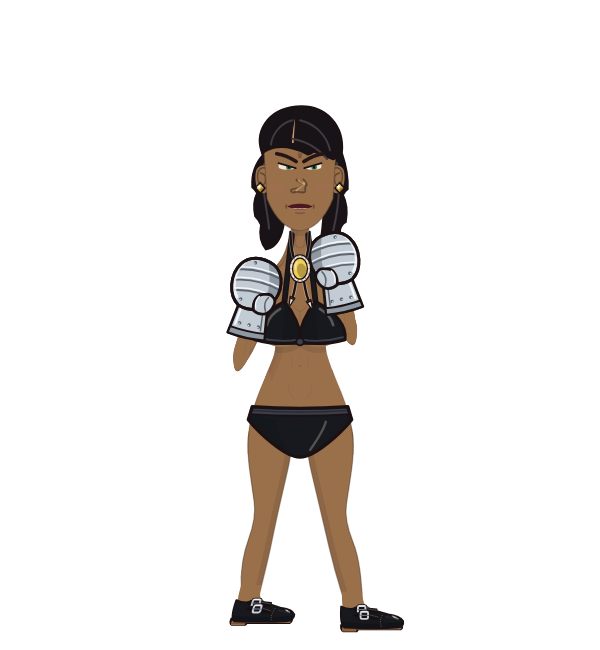 AwkwardSquid, red corner portrait. Landed 35 of 41 punches. Shirt: Bikini top; Hands: Tin gauntlets.