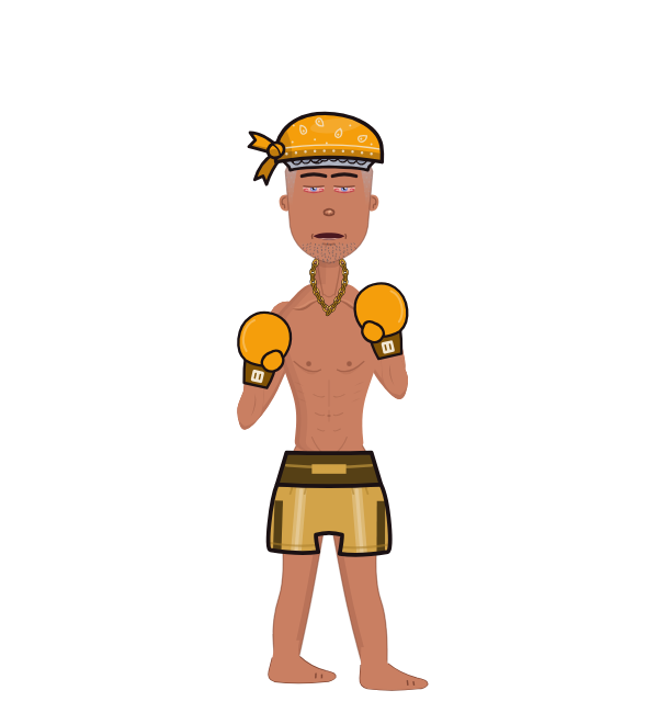 iliketoeat, red corner portrait. Landed 12 of 24 punches. Hat: Bandana; Hands: Classic.