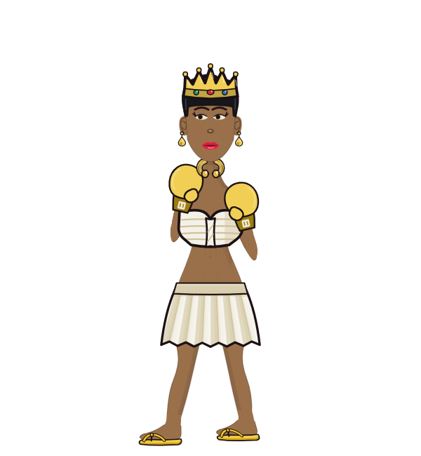 Cleopunchra, blue corner portrait. Landed 71 of 86 punches. Hat: Crown; Shirt: Tube top; Hands: Classic.