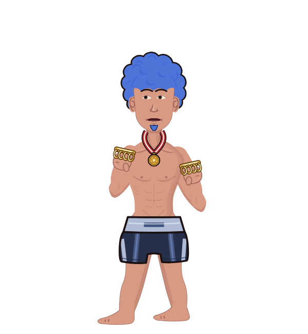 LoopySquid, blue corner portrait. Landed 41 of 50 punches. Hands: Brass.