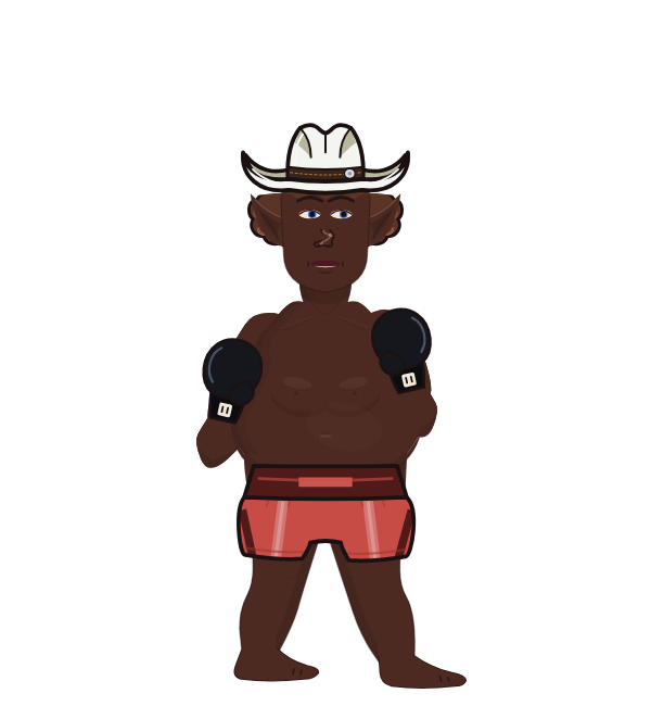 Smashmouth, red corner portrait. Landed 44 of 106 punches. Hat: Cowboy hat; Hands: Classic.