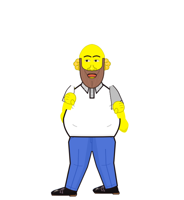 HOMER SIMPSON, blue corner portrait. Landed 1 of 7 punches. Shirt: Polo.