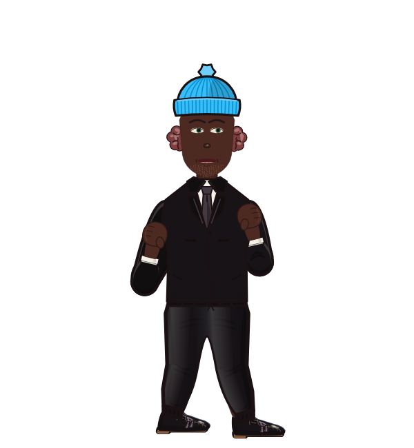 dinglenut, red corner portrait. Landed 8 of 11 punches. Hat: Beanie; Shirt: Suit jacket.