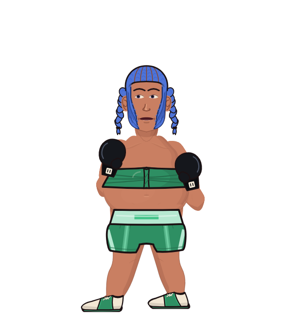 del estevan, blue corner portrait. Landed 41 of 81 punches. Shirt: Tube top; Hands: Classic.