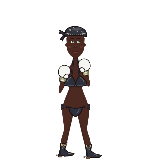 niggynety, red corner portrait. Landed 42 of 73 punches. Hat: Bandana; Shirt: Bikini top; Hands: Classic.