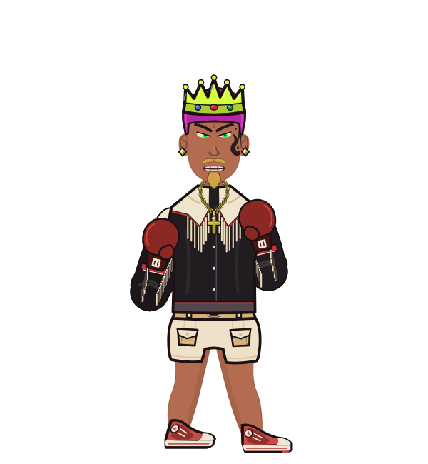 blacktaker, red corner portrait. Landed 76 of 92 punches. Hat: Crown; Shirt: Fringe; Hands: Classic.