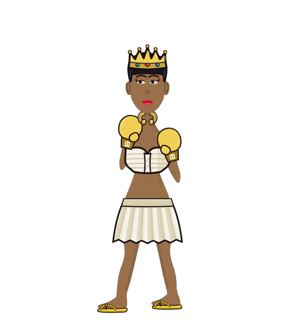 Cleopunchra, blue corner portrait. Landed 78 of 93 punches. Hat: Crown; Shirt: Tube top; Hands: Classic.