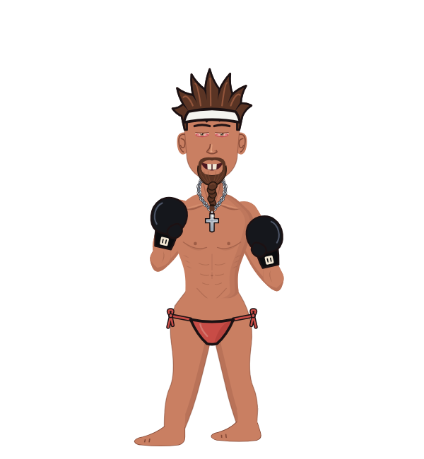ezeniga, blue corner portrait. Landed 30 of 46 punches. Hat: Headband; Hands: Classic.