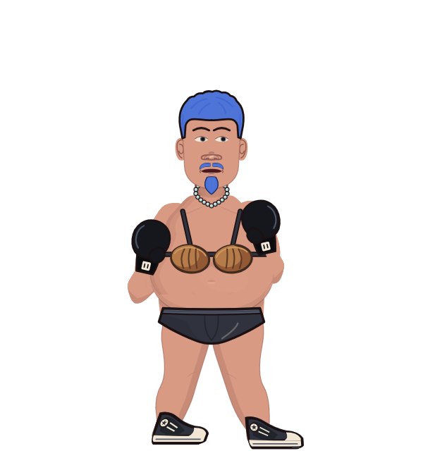 Verbgravy, red corner portrait. Landed 51 of 60 punches. Shirt: Coconut bra; Hands: Classic.