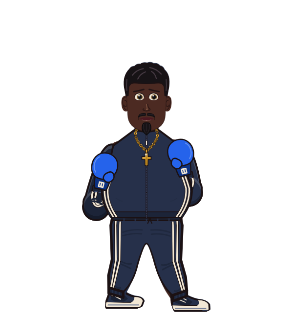 Lightning, red corner portrait. Landed 70 of 90 punches. Shirt: Track jacket; Hands: Classic.