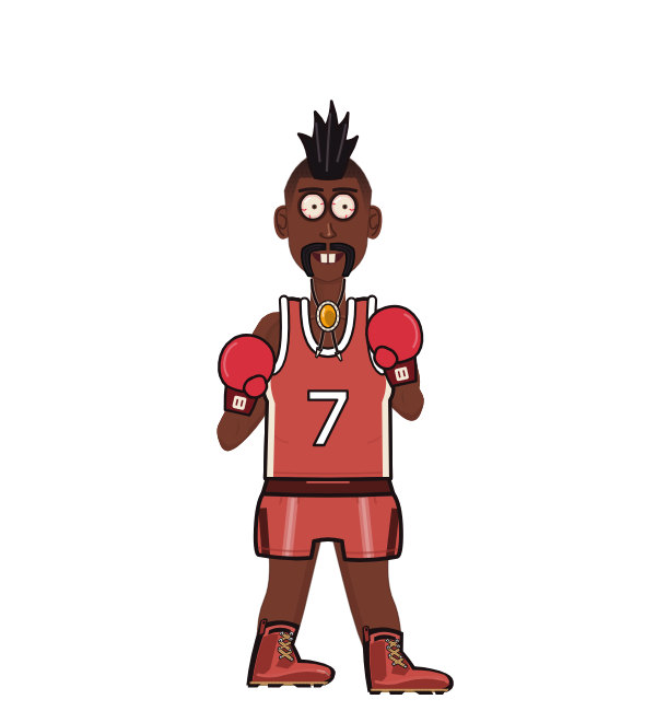 FuzzyMeatball, red corner portrait. Landed 48 of 88 punches. Shirt: Jersey; Hands: Classic.