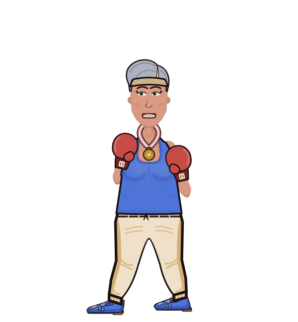 Melissa Moretti, blue corner portrait. Landed 14 of 31 punches. Hat: Headband; Shirt: Tank; Hands: Classic.