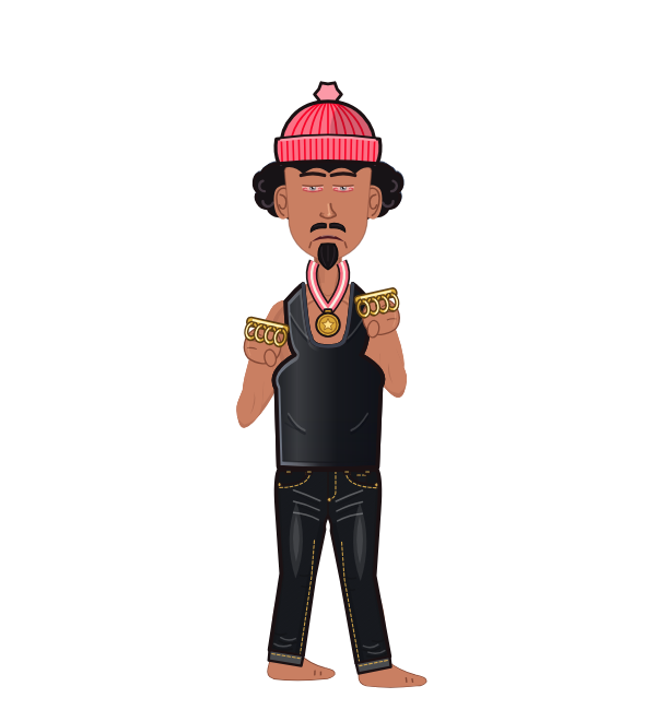 yomini, red corner portrait. Landed 46 of 51 punches. Hat: Beanie; Shirt: Tank; Hands: Brass.