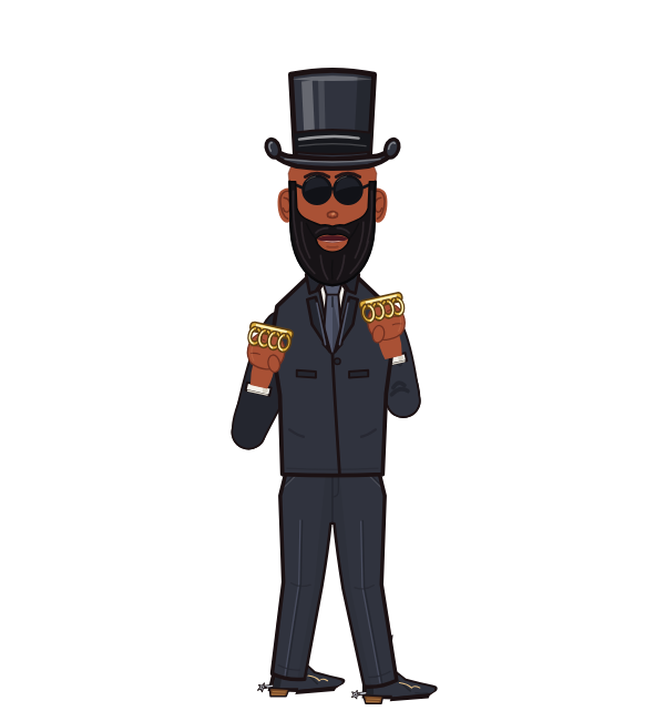 Milkman, red corner portrait. Landed 29 of 56 punches. Hat: Top hat; Shirt: Formal; Hands: Brass.