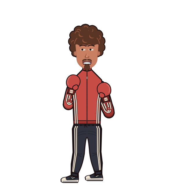 MBoxing, blue corner portrait. Landed 22 of 36 punches. Shirt: Track jacket; Hands: Classic.
