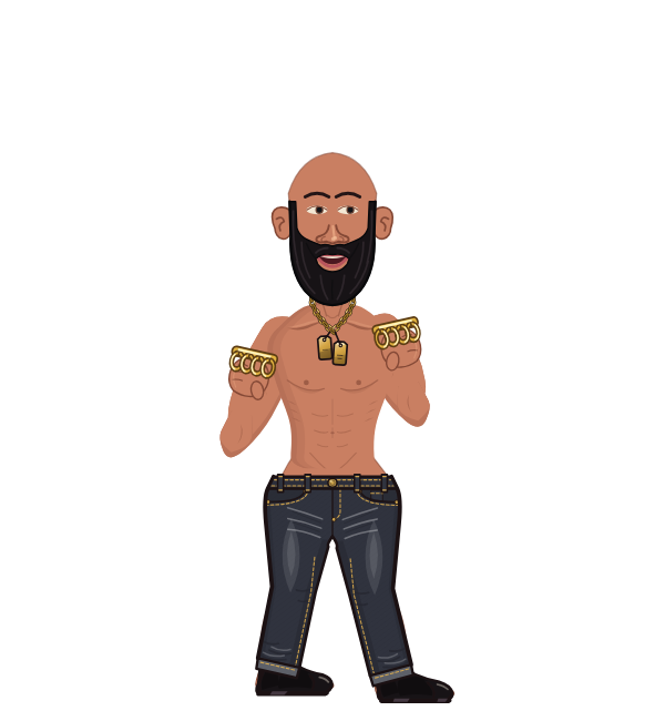 Thug, red corner portrait. Landed 34 of 45 punches. Hands: Brass.
