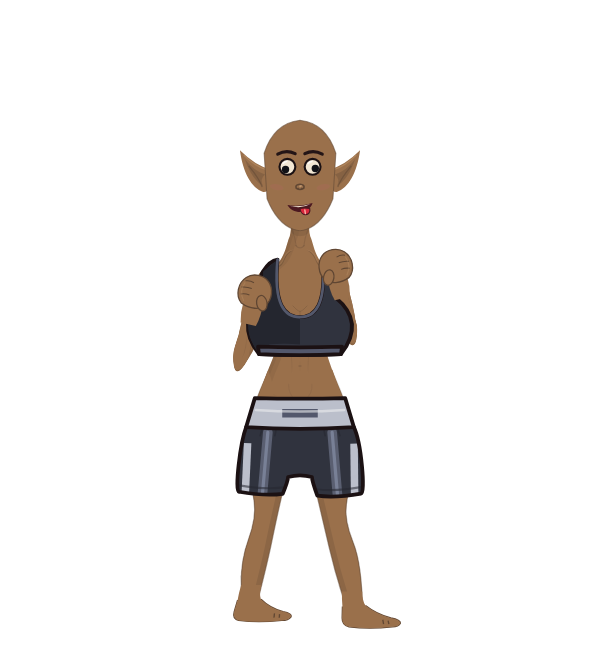 fartingsobad poop, red corner portrait. Landed 46 of 52 punches. Shirt: Sports bra.