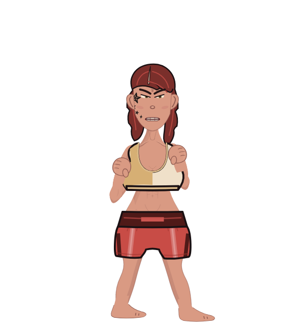 B Nasty, red corner portrait. Landed 33 of 47 punches. Shirt: Sports bra.