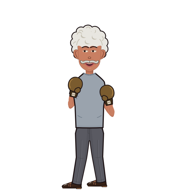Albert Einswing, blue corner portrait. Landed 16 of 24 punches. Shirt: T-shirt; Hands: Classic.
