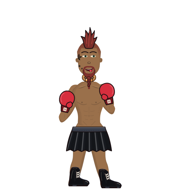 JollyTater, red corner portrait. Landed 4 of 9 punches. Hands: Classic.