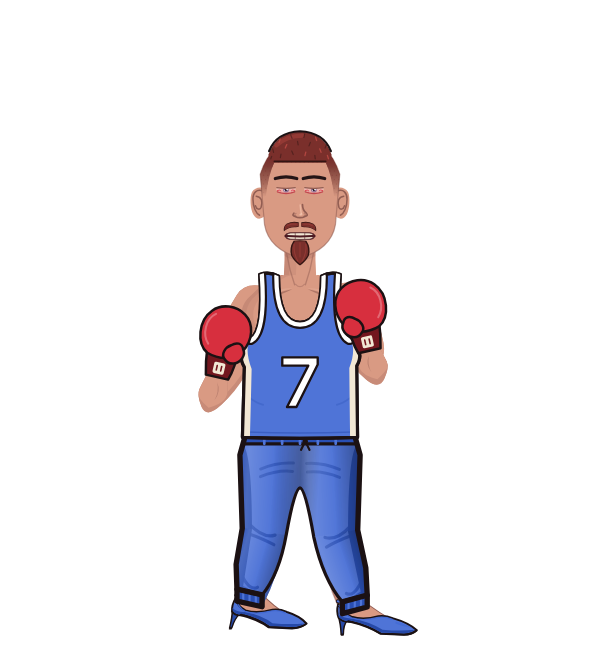 bravogalaxy, red corner portrait. Landed 39 of 52 punches. Shirt: Jersey; Hands: Classic.