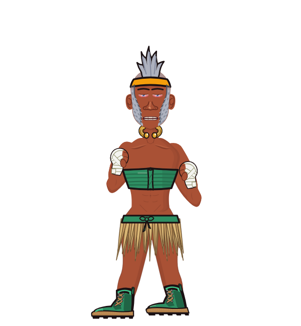 tame Boxer, blue corner portrait. Landed 9 of 13 punches. Hat: Headband; Shirt: Tube top; Hands: Wrapped.