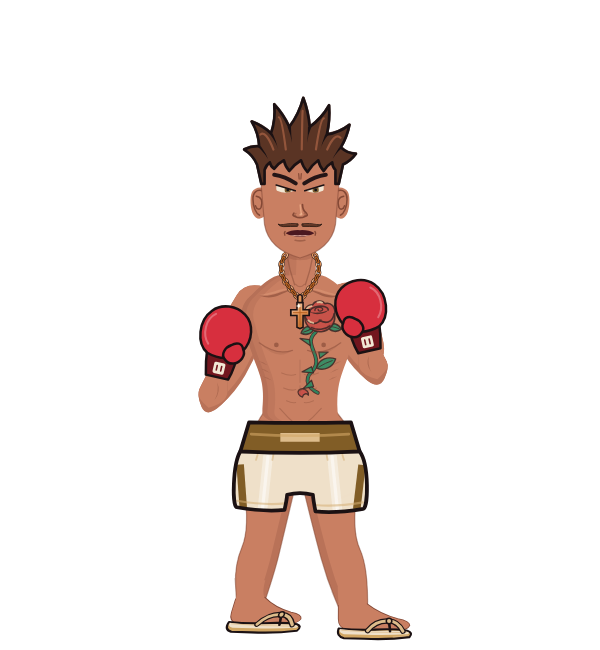 AwkwardKettle, red corner portrait. Landed 35 of 73 punches. Hands: Classic.
