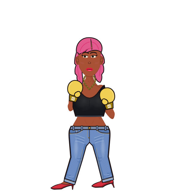 Cardio B, blue corner portrait. Landed 49 of 68 punches. Shirt: Crop top; Hands: Classic.