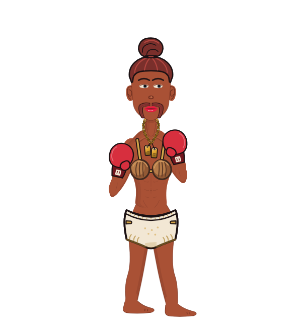 JollyPanda, red corner portrait. Landed 53 of 63 punches. Shirt: Coconut bra; Hands: Classic.
