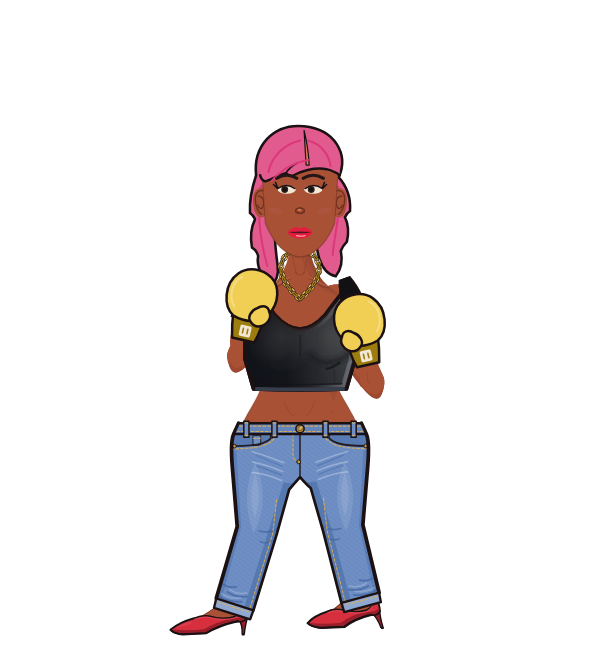 Cardio B, blue corner portrait. Landed 65 of 96 punches. Shirt: Crop top; Hands: Classic.