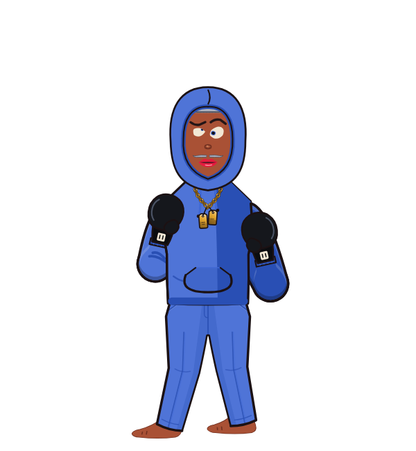 Jeffrey, blue corner portrait. Landed 3 of 11 punches. Shirt: Hoodie; Hands: Classic.