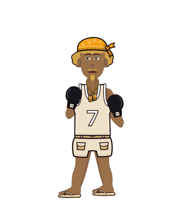 Haws, blue corner portrait. Landed 57 of 84 punches. Hat: Bandana; Shirt: Jersey; Hands: Classic.