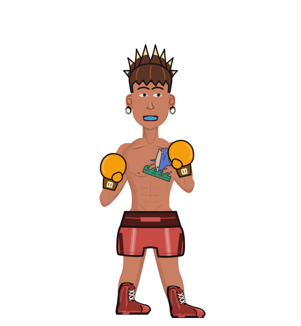 CrankyGoblin, red corner portrait. Landed 125 of 159 punches. Hands: Classic.
