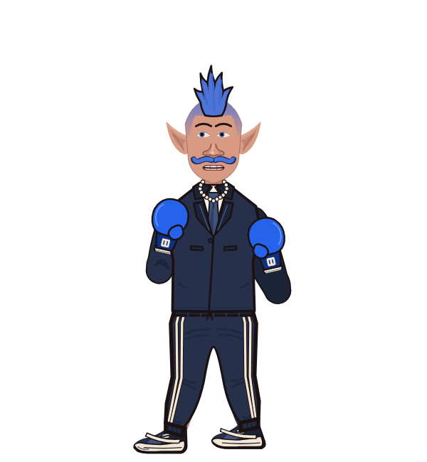BreezyWalrus, blue corner portrait. Landed 12 of 31 punches. Shirt: Formal; Hands: Classic.
