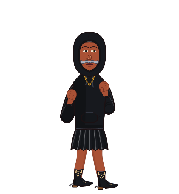 TurboPancake, red corner portrait. Landed 0 of 0 punches. Shirt: Hoodie.