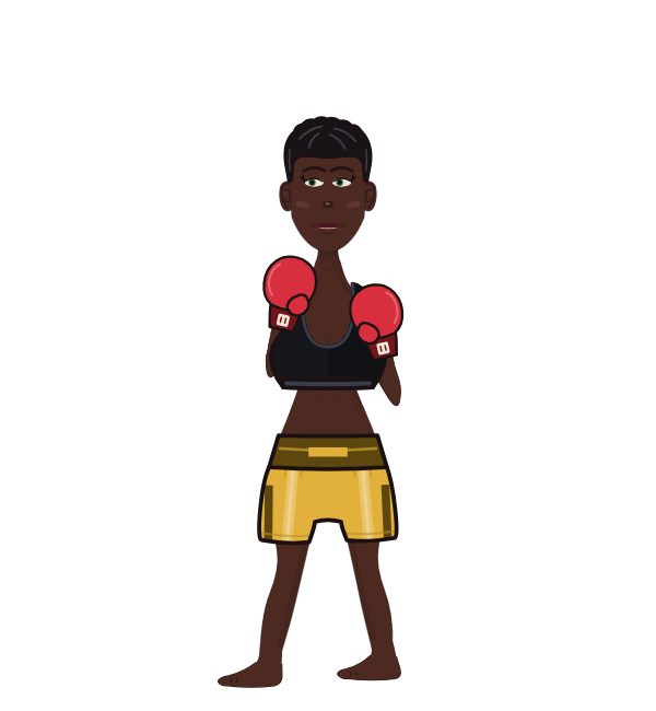 Slapjack, blue corner portrait. Landed 30 of 47 punches. Shirt: Sports bra; Hands: Classic.