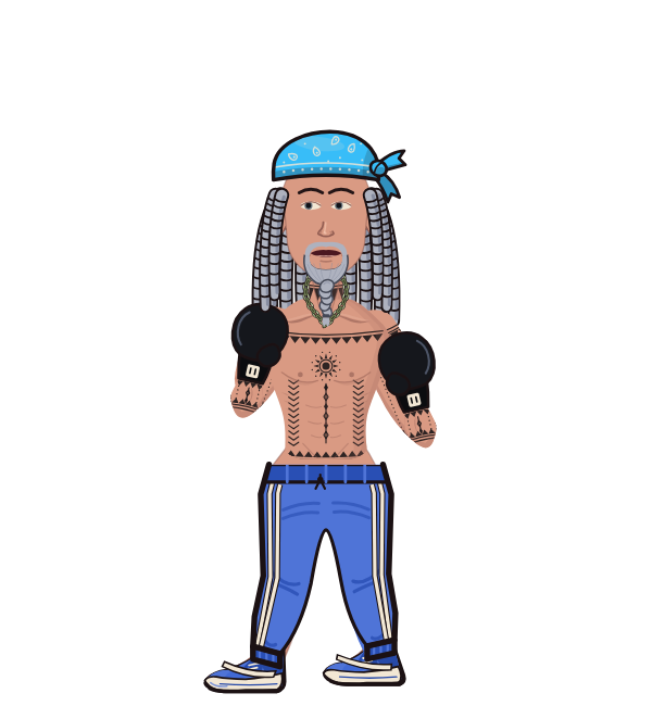 Jcole, blue corner portrait. Landed 36 of 68 punches. Hat: Bandana; Hands: Classic.