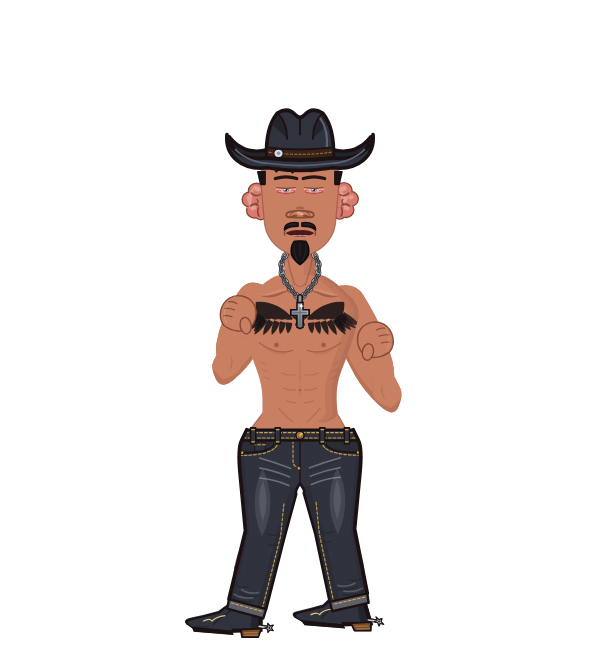 henny, blue corner portrait. Landed 30 of 80 punches. Hat: Cowboy hat.