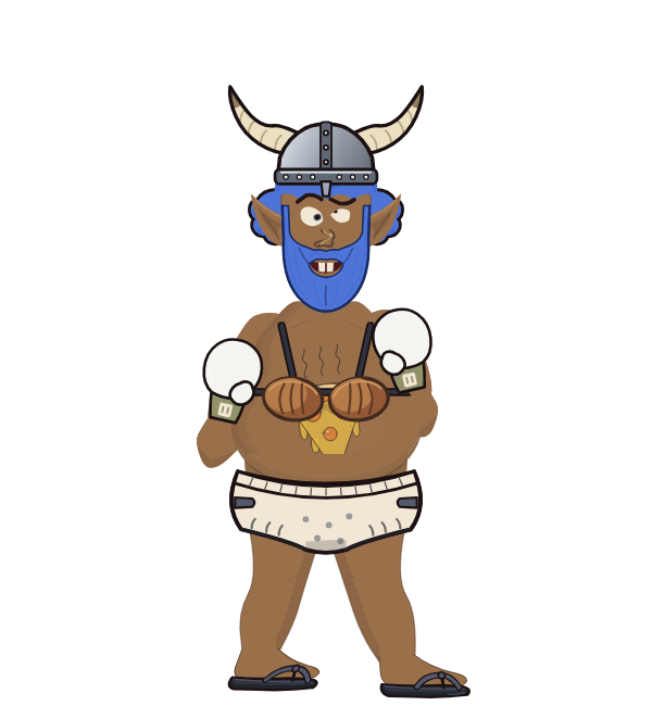 SpicyKettle, red corner portrait. Landed 67 of 87 punches. Hat: Horns; Shirt: Coconut; Hands: Classic.