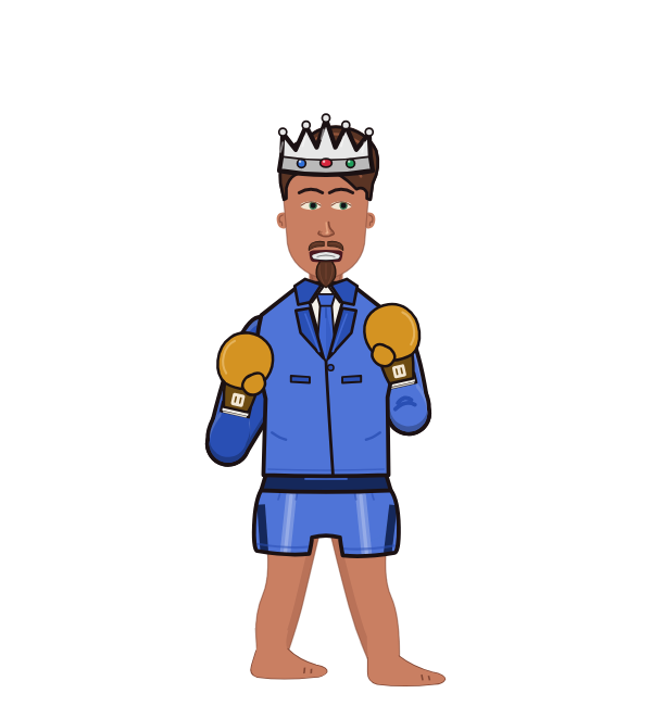 TkKhj, red corner portrait. Landed 48 of 62 punches. Hat: Crown; Shirt: Suit jacket; Hands: Classic.