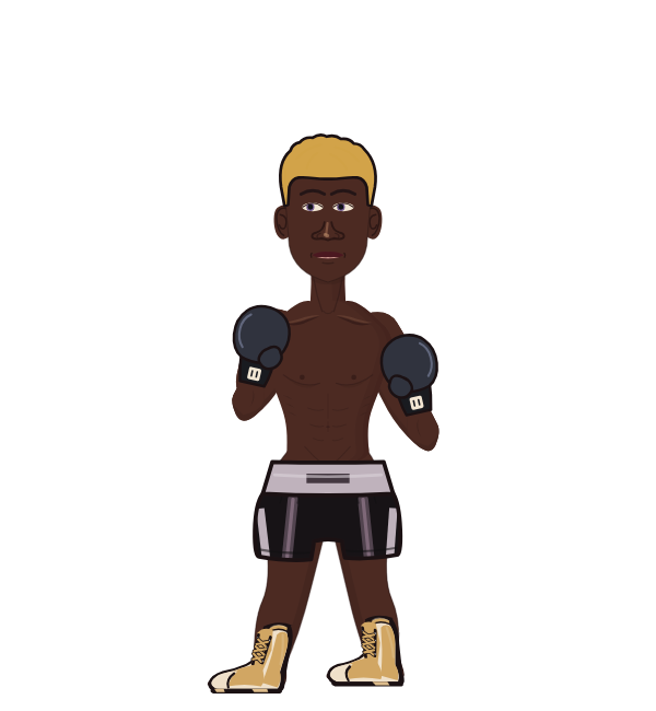Ibatshie Bands, blue corner portrait. Landed 27 of 31 punches. Hands: Classic.