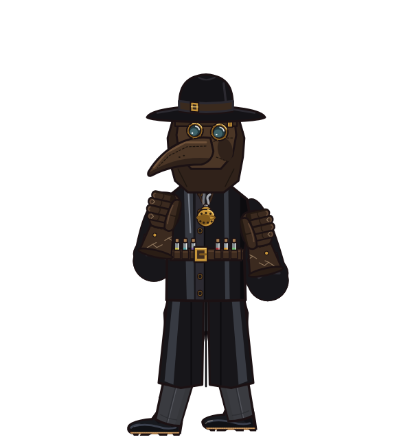Anjaimabar, blue corner portrait. Landed 35 of 50 punches. Hat: Plague doctor mask; Shirt: Plague doctor coat; Hands: Plague doctor gloves.