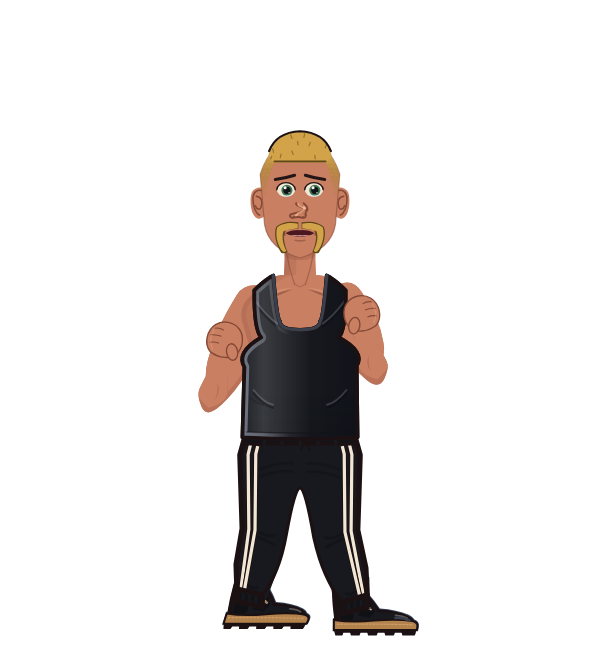 SneakyRobot, red corner portrait. Landed 49 of 70 punches. Shirt: Tank.